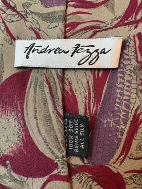 Vintage Andrew Fezza 100% Silk Botanical Pattern Wide Necktie